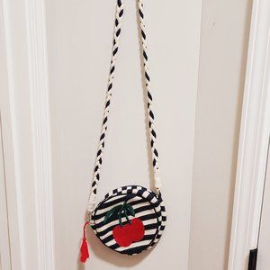 Paper Source Nautical Rope Strap Navy & White Striped Circle Purse with Cherries